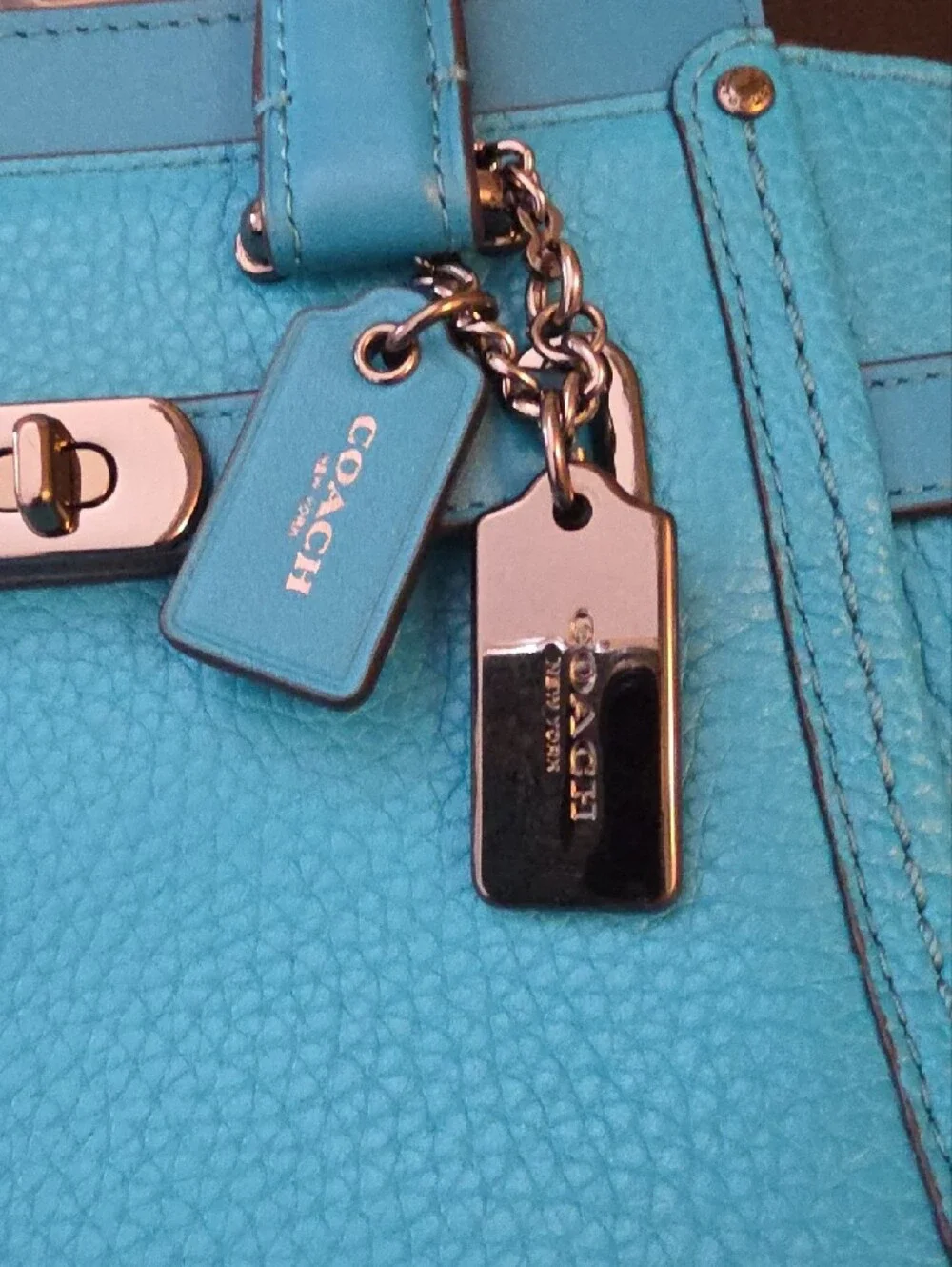 Coach Turquoise Pebbled Leather Crossbody Satchel